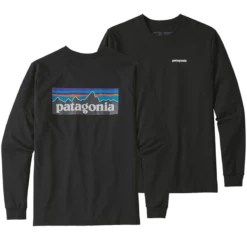 Patagonia Men's Long Sleeved P-6 Logo Responsibili-Tee - Black