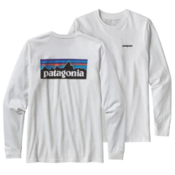 Patagonia Men's Long Sleeved P-6 Logo Responsibili-Tee - White