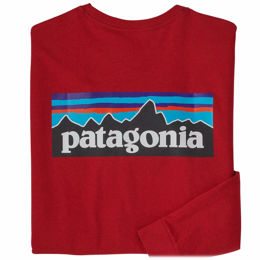 Patagonia Men's Long Sleeved P-6 Logo Responsibili-Tee - Sumac Red - Image 2