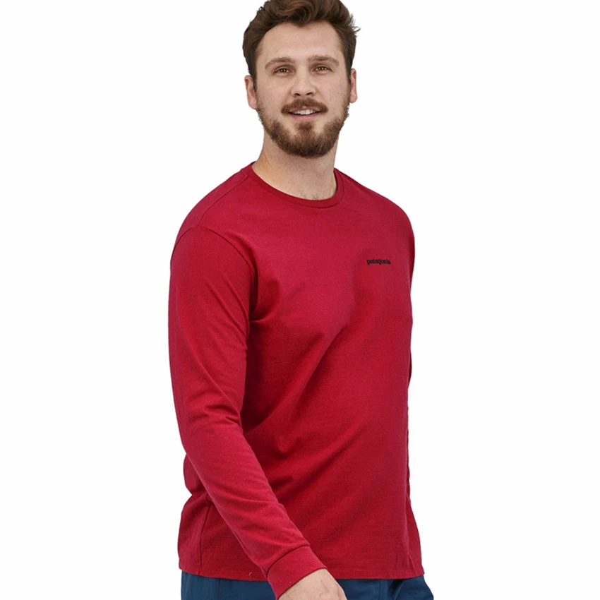 Patagonia Men's Long Sleeved P-6 Logo Responsibili-Tee - Sumac Red - Image 4