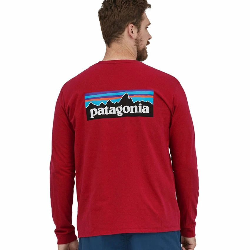 Patagonia Men's Long Sleeved P-6 Logo Responsibili-Tee - Sumac Red - Image 5