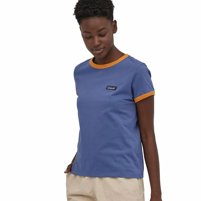 Patagonia Women's P-6 Label Organic Ringer Tee - Current Blue - Image 2