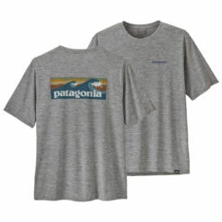 Patagonia Men's Capilene Cool Daily Graphic Shirt - Waters - Boardshort Logo Abalone Blue: Feather Grey