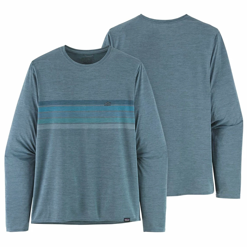 Patagonia Men's L/S Capilene Cool Daily Graphic Shirt - Line Logo Ridge Stripe: Light Plume Grey X-Dye