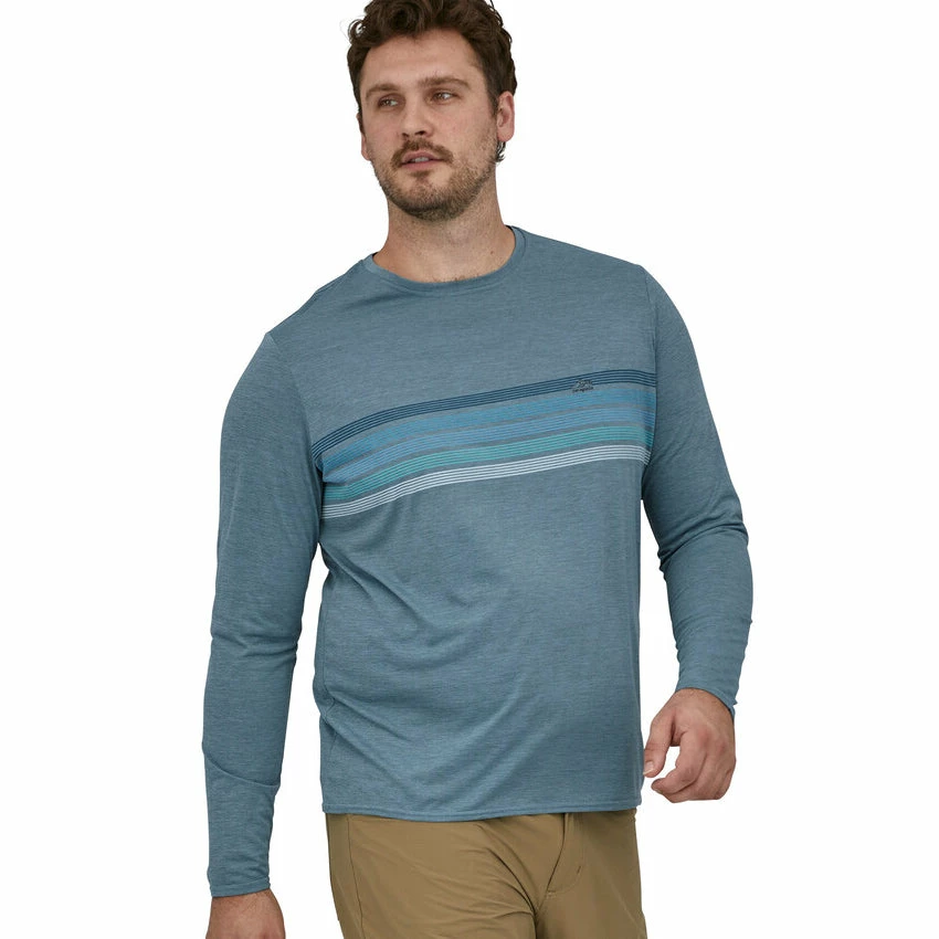 Patagonia Men's L/S Capilene Cool Daily Graphic Shirt - Line Logo Ridge Stripe: Light Plume Grey X-Dye - Image 2