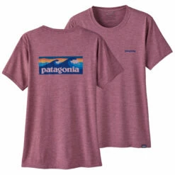 Patagonia Women's Capilene Cool Daily Graphic Shirt - Waters - Boardshort Logo: Evening Mauve X-Dye