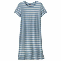Patagonia Women's Regenerative Organic Certified Cotton T-Shirt Dress - Sunset Stripe: Light Plume Grey