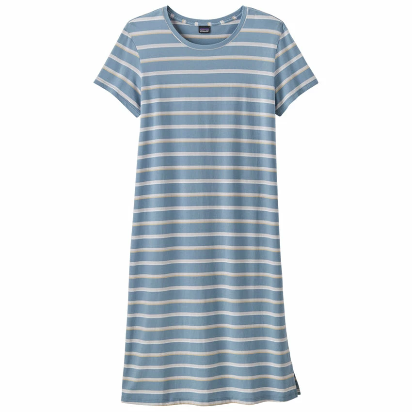 Patagonia Women's Regenerative Organic Certified Cotton T-Shirt Dress - Sunset Stripe: Light Plume Grey