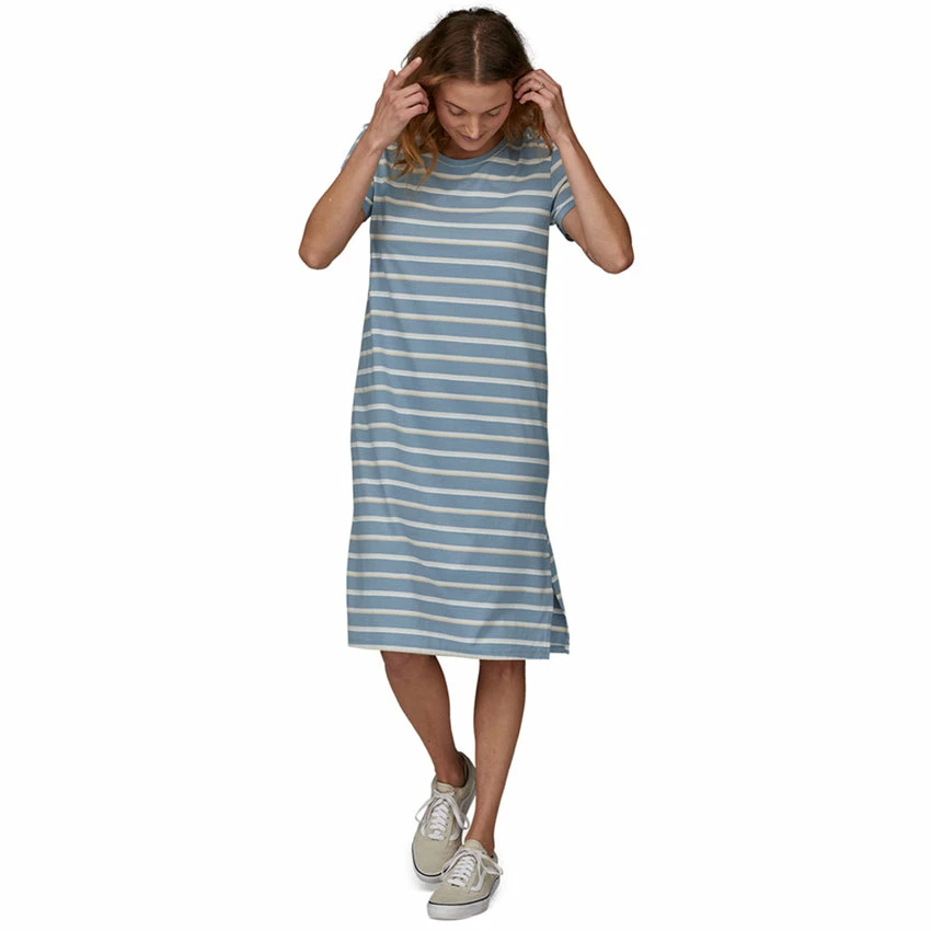 Patagonia Women's Regenerative Organic Certified Cotton T-Shirt Dress - Sunset Stripe: Light Plume Grey - Image 4