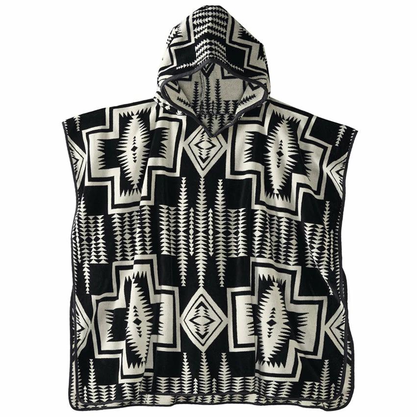 Pendleton Jacquard Hooded Towel Poncho - Harding Black